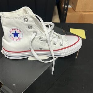 Converse White High Top Sneakers with Red and Navy Accents